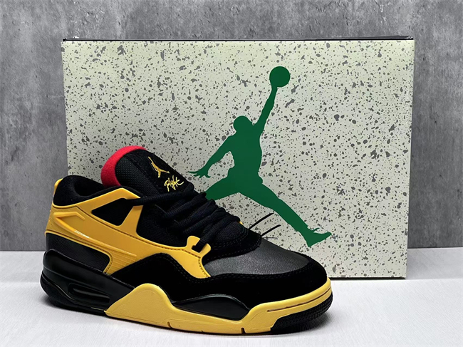 Women's Running weapon Jordan 4 Black/Yellow Shoes 016